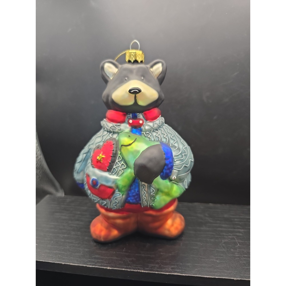 Kurt Adler Glass Fishing Bear Christmas Ornament